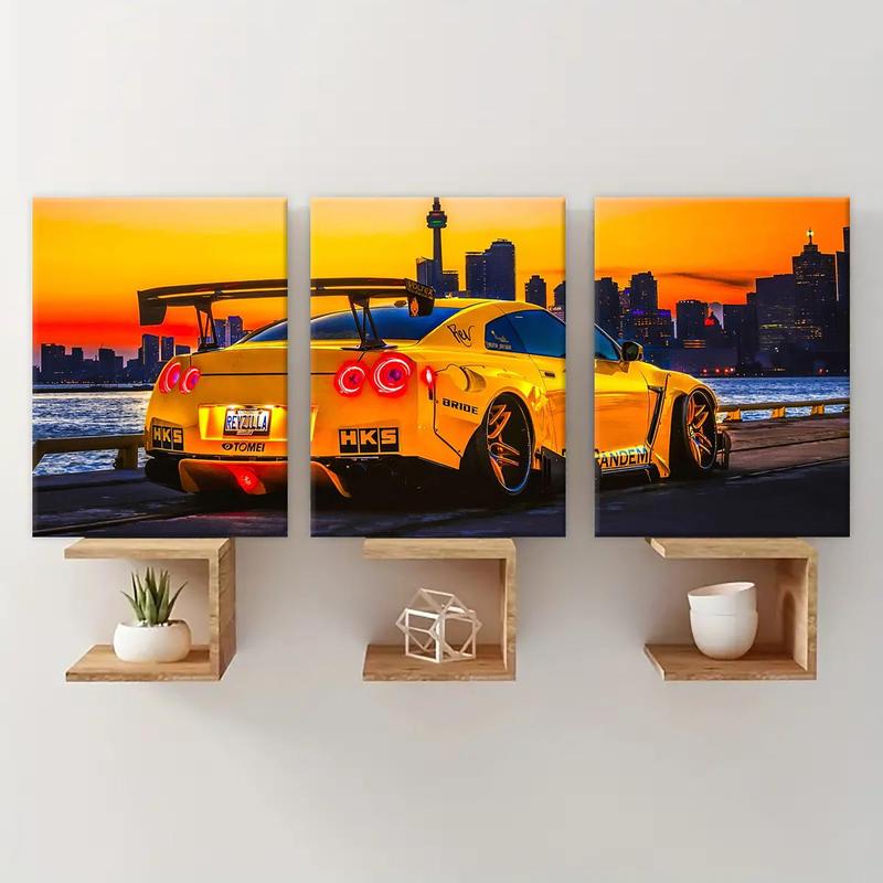 Car Pattern Canvas Painting with Frame, 3 Counts set Modern Wall Art Painting, Canvas Art Wall Art Decor for Home Living Room Bedroom Office, Car Posters Wall Decor, Room Decor, Christmas 2024 Ornament, Christmas Gift Ideas, Stocking Stuffers