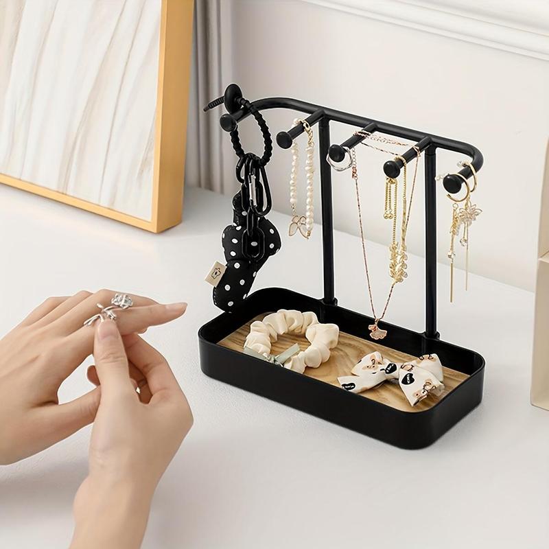 Jewelry Organizer Stand, 1 Count Multipurpose Jewelry Display Stand with Hooks & Tray, Desktop Jewelry Storage Rack for Home Office