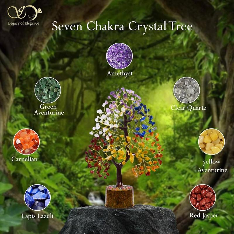 Handmade 7 Chakra Crystal Tree of Life for Home, Office & Living Room Decoration, Healing Gemstone Bonsai Tree, Feng Shui Tree for Positive Energy, Money, Good Luck, for Women