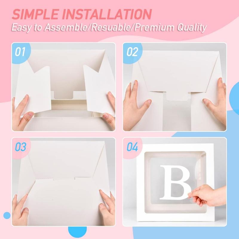 Boxes with 4 count Letters for Shower White Clear Balloon Box Blocks Gender Reveal Decorations and Birthday Party