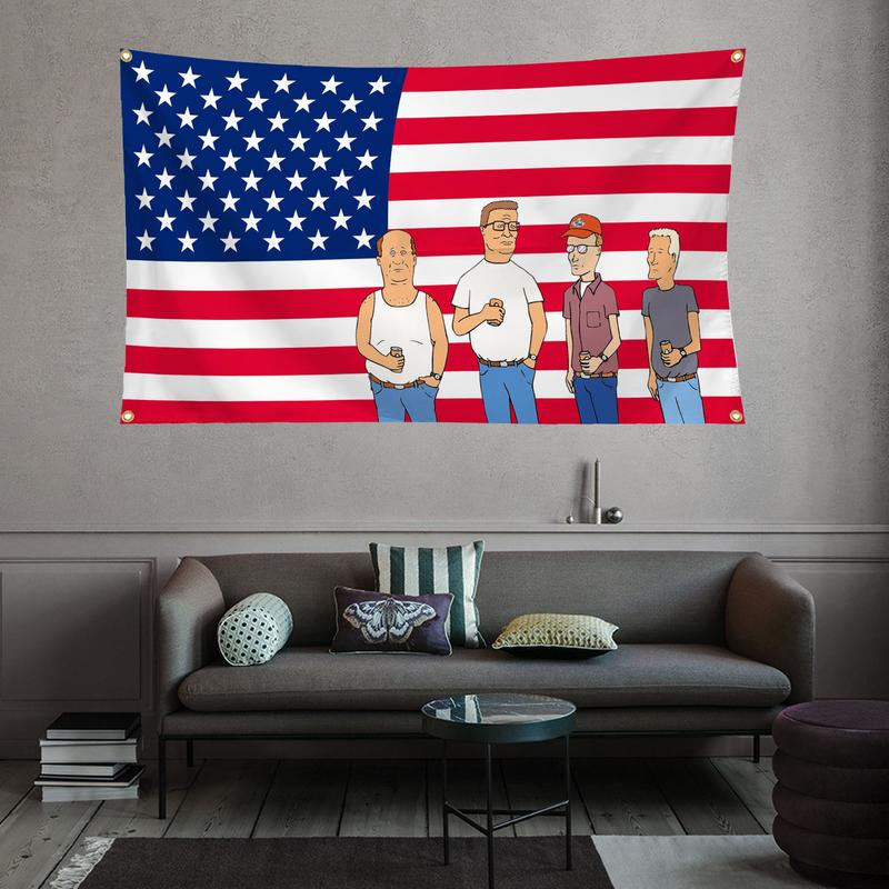 King of the Hill TV show America Flag 3x5ft with Grommet Lock Ring Durable Anti-UV Fade Banner for Room College Dorm Outdoor Party Decoration Supplies Funny Flag