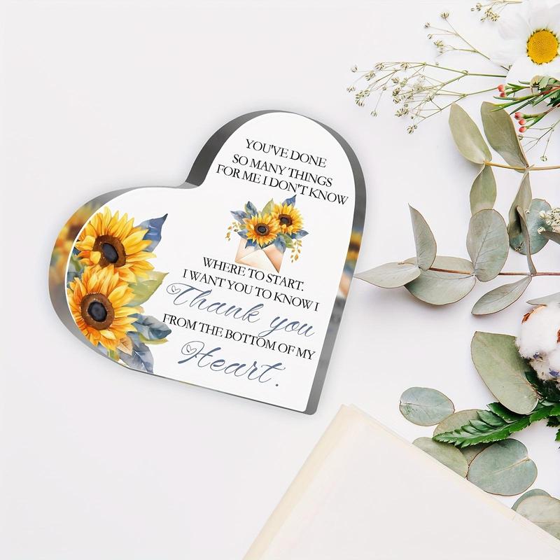 Heart Shaped Acrylic Plaque, Sunflower & Letter Pattern Decorative Plaque, Home Decor Supplies for Living Room Bedroom Dining Room