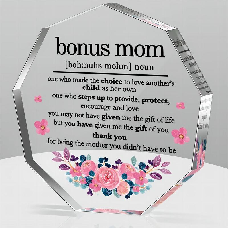 Flower & Letter Pattern Acrylic Plaque for Gifts, Creative Nonagon Desktop Decorative Plaque for Gift Ideas, Sweet Birthday Gift for Mom, Summer Decorations for Home