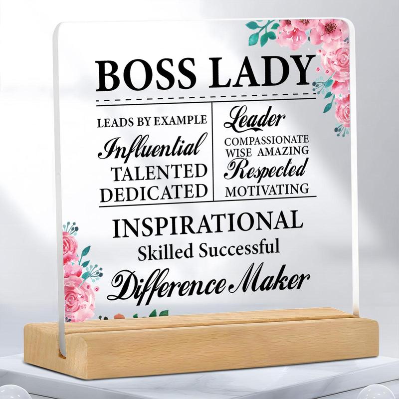 Flower Pattern Boss Lady Acrylic Desktop Ornament, 1 Count Modern Simple Desktop Decoration for Home Office, Gift for Boss Lady