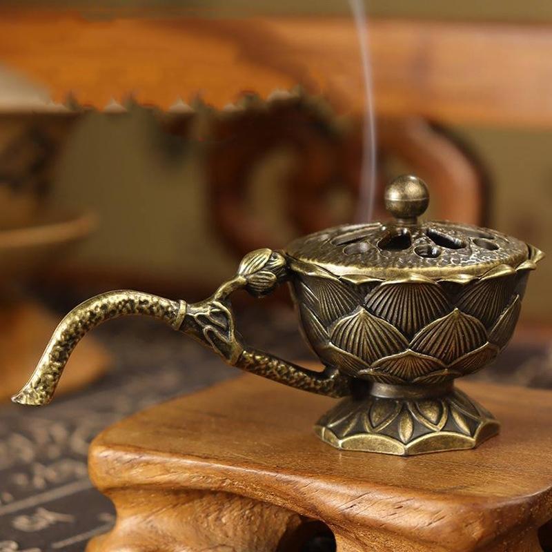 Vintage Lotus Design Incense Burner, 1 Count Incense Burner Ornament, Home Decor for Living Room Bedroom, Room Decor, Home Supplies