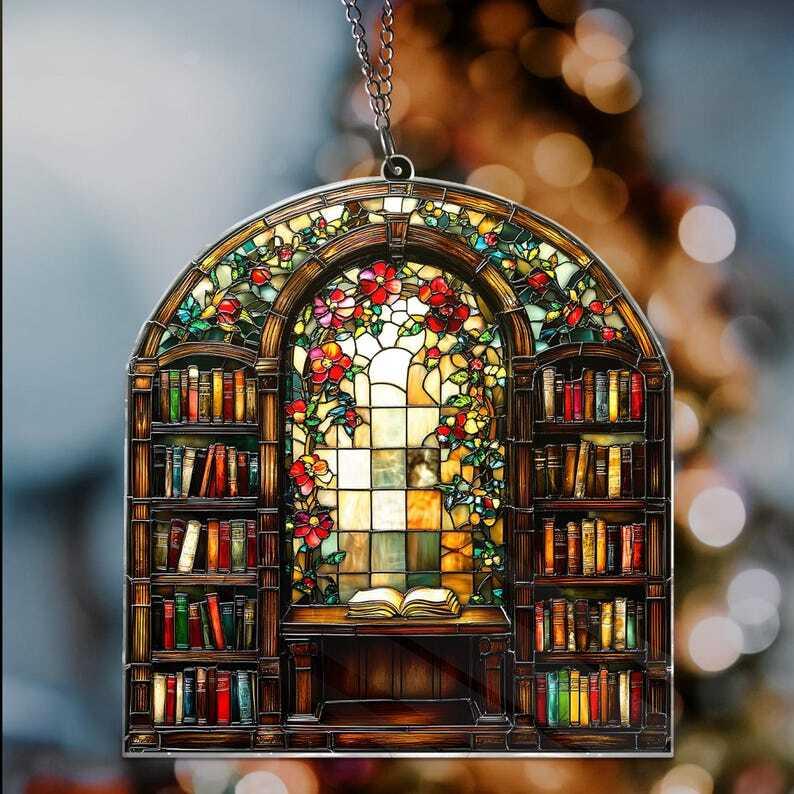 Library Acrylic Window Hanging, Book Lover Gift, Bookish Home Decor, Gift For Book Lover, Librarian Gift, Wall Hanging, Bookish Gifts