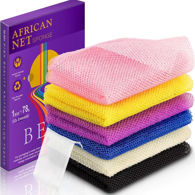 6-Piece African Net Sponge - Ensemble for Shower Exfoliation, Body Scrubs, and Back Cleansing - Ideal for Everyday Use, Ensuring Smoother Skin Exfoliating African