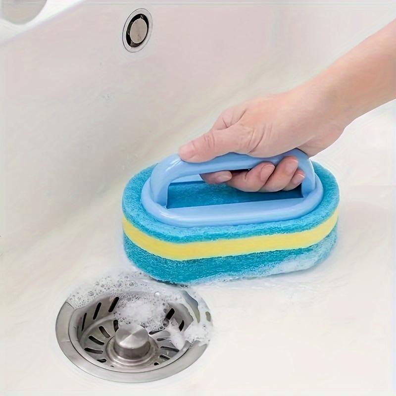 Deluxe Bathroom & Kitchen Scrubbing Powerhouse - Ergonomic Handle, Durable Cleaning Sponge, Pot Brush, Tile Scrubber, Dishwashing Sponge Brush, Wall & Toilet Cleaner - Power Decontamination, Easy Cleaning Supplies