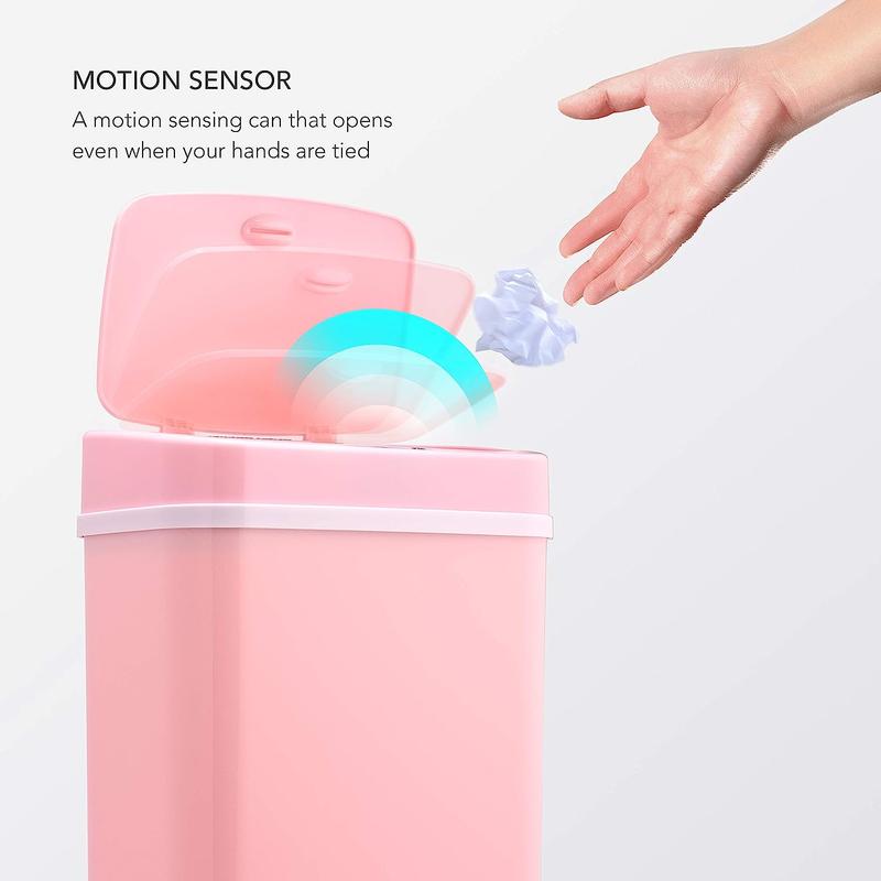 Automatic Touchless Motion Sensor Trash Can-3 Gal Pink Bin Cleaning