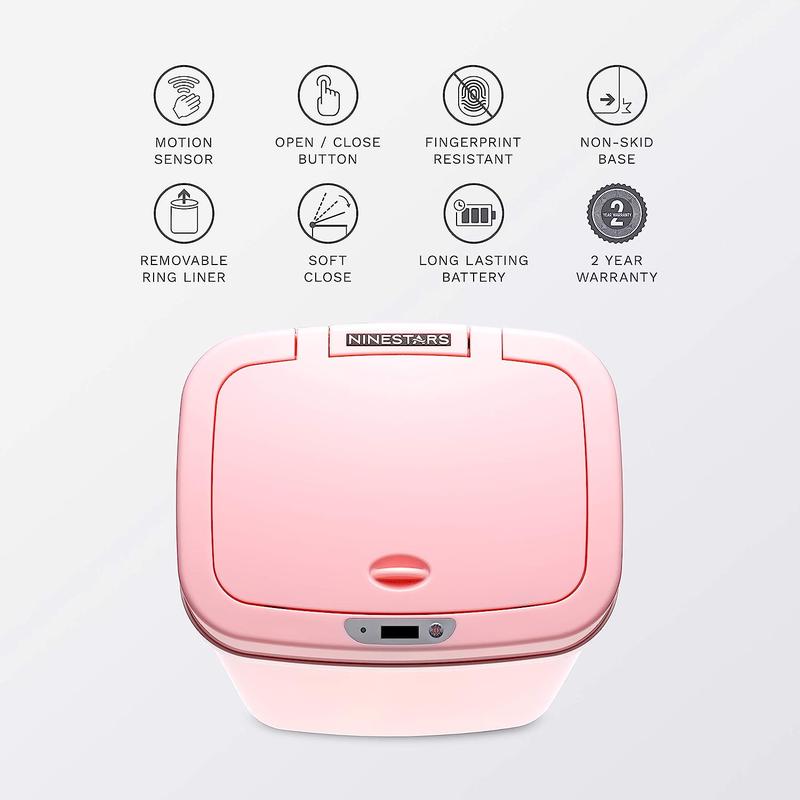 Automatic Touchless Motion Sensor Trash Can-3 Gal Pink Bin Cleaning