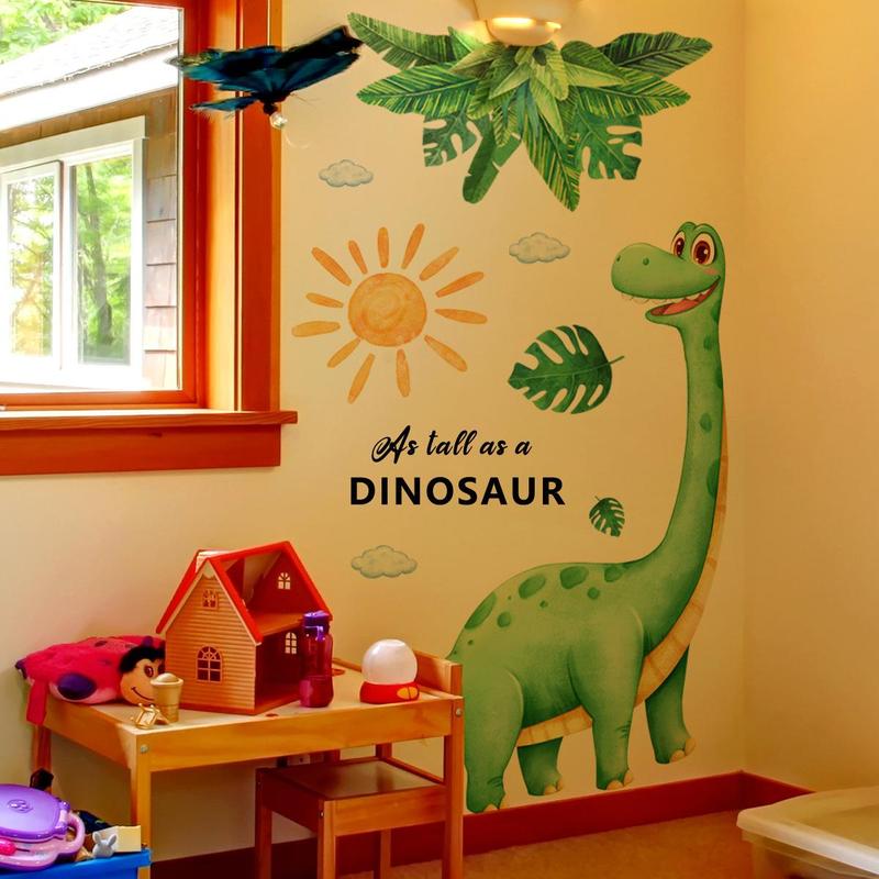 Cartoon Dinosaur & Sun & Plant Pattern Wall Sticker, 1 Set Creative Wall Decal, Wall Art Decorative Sticker for Home Bedroom Living Room