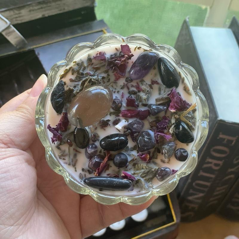 Crystal and Herb Intention soy Candle witch supplies manifestation magic