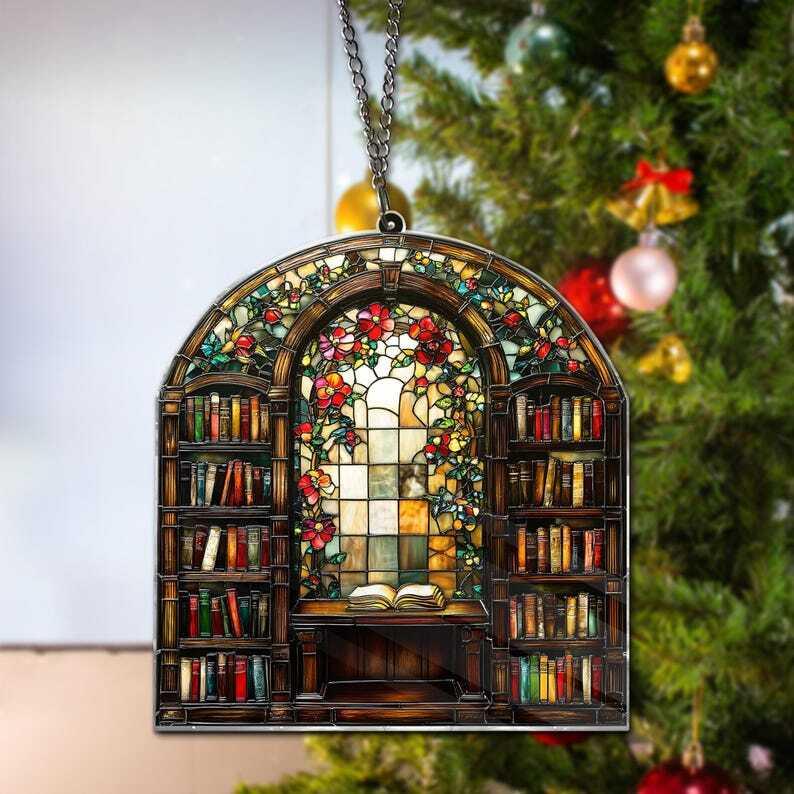 Library Acrylic Window Hanging, Book Lover Gift, Bookish Home Decor, Gift For Book Lover, Librarian Gift, Wall Hanging, Bookish Gifts