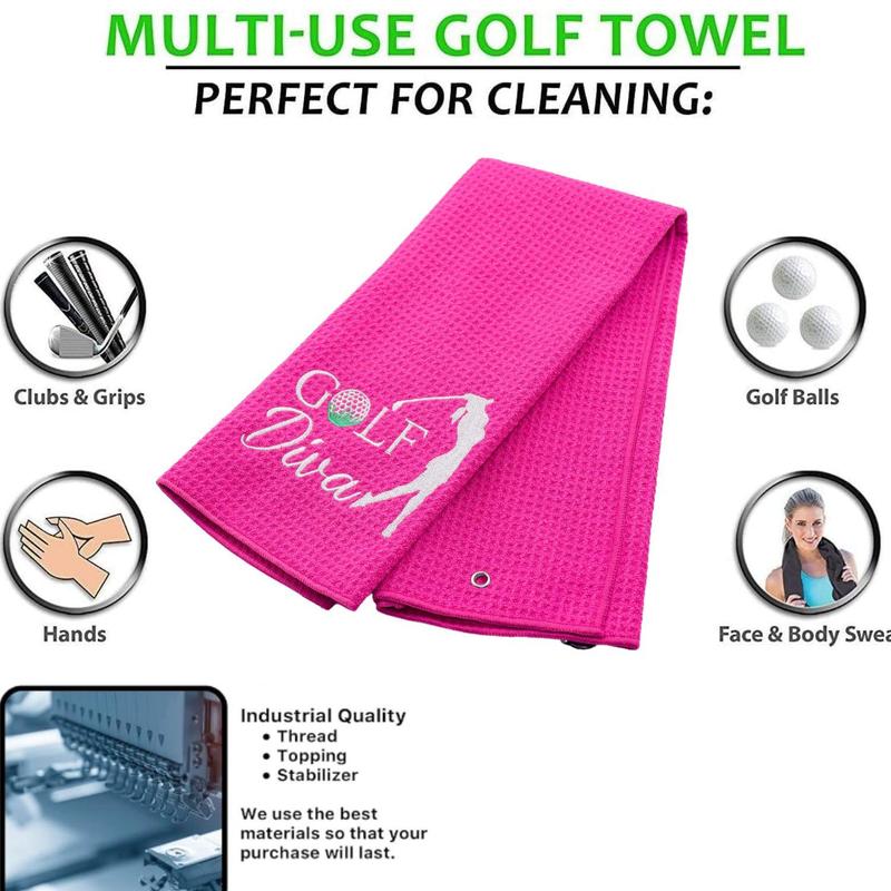 Golf Club Pattern Golf Towel, Soft Breathable Golf Towel with Buckle, Funny Golf Towel for Men & Women, Embroidered Golf Towels with Clip for Golf Bags