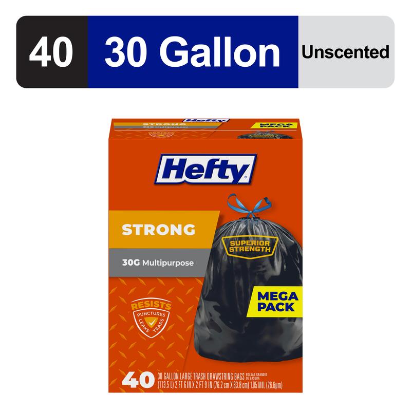 Hefty Strong Large Trash Bags, Black, 30 gallon, 40 Count - FREESHIP