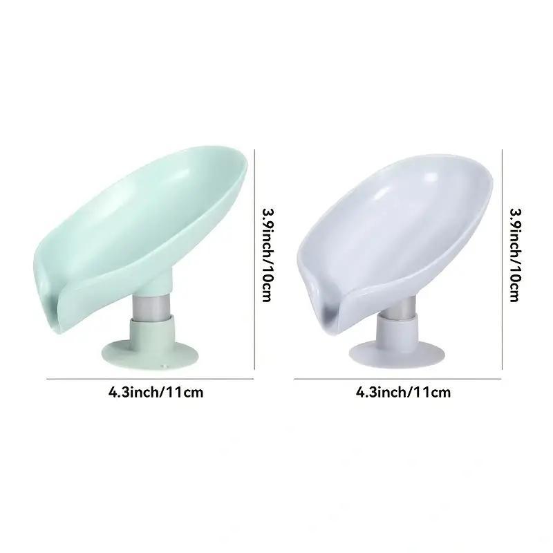 Solid Color Leaf Shaped Soap Dish, 1 Count Countertop Suction Cup Soap Drain Holder, Home Organizer For Bathroom Kitchen