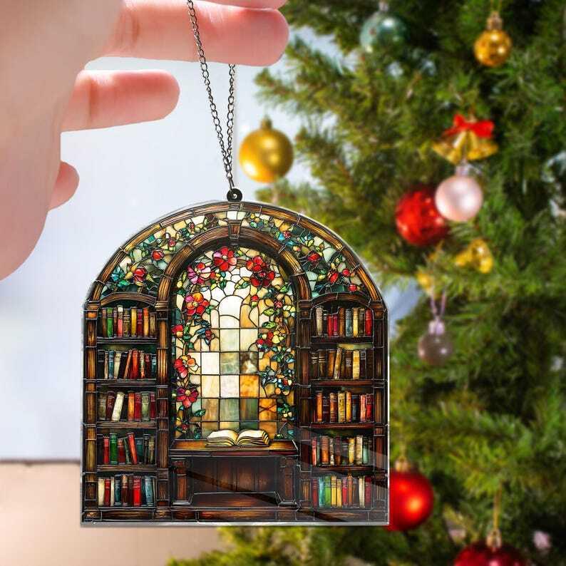 Library Acrylic Window Hanging, Book Lover Gift, Bookish Home Decor, Gift For Book Lover, Librarian Gift, Wall Hanging, Bookish Gifts