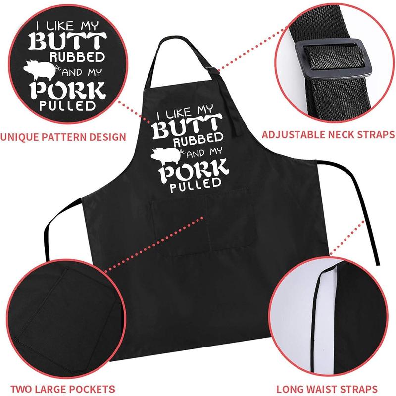 Funny BBQ Black Chef Aprons for Men, Grill Apron Adjustable  Cooking Aprons with Pocket Waterproof Oil Proof Valentine's Day Birthday