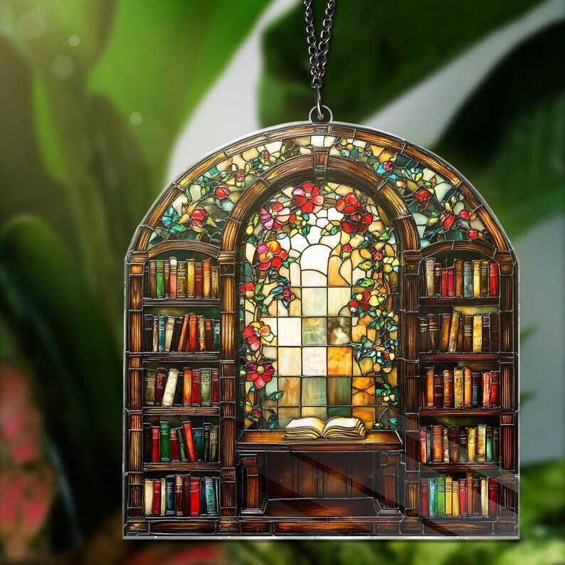 Library Acrylic Window Hanging, Book Lover Gift, Bookish Home Decor, Gift For Book Lover, Librarian Gift, Wall Hanging, Bookish Gifts