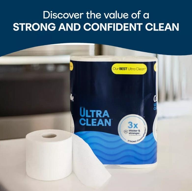 Ultra Clean Strong Toilet Paper with Active CleaningRipples Texture,Removes residue, Reduces odor, and is designed for sensitive skin, 36 Family Mega Rolls (36 Family Mega Rolls = 144 Regular Rolls) , 284 Sheets Per Roll, Packaging May Vary