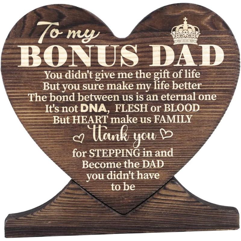 Father's Day for Stepdad Gift Wood Sign, to My Bonus Dad You Didn’t Give Me The Gift of Life, Stepdad Gift for Birthday, Christmas, Gift Wood Heart, Bonus Dad Plaque, Meaningful Gifts for Stepdad