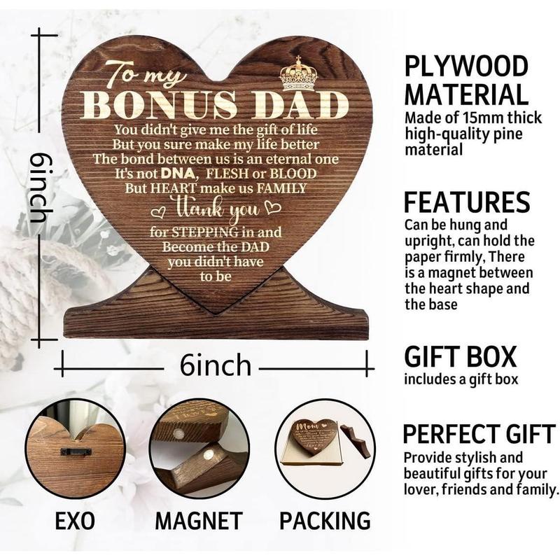 Father's Day for Stepdad Gift Wood Sign, to My Bonus Dad You Didn’t Give Me The Gift of Life, Stepdad Gift for Birthday, Christmas, Gift Wood Heart, Bonus Dad Plaque, Meaningful Gifts for Stepdad