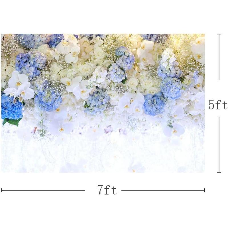 7x5ft Spring White Blue Flower  Glitter Photography Backdrop Rose Floral Wall Wedding Bridal Shower Background Ladies  Party Girls Portrait Lovers Annivery Photo Studio Props