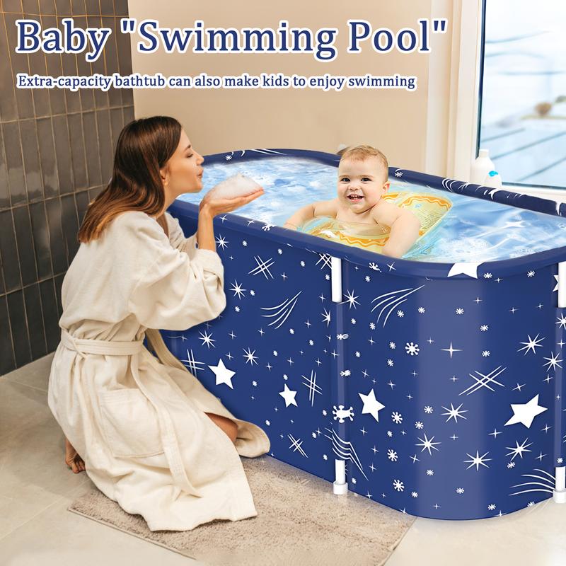 47in Large Foldable Bathtub for 2 People, Portable Adults Kid Tubs for Hot Ice Bath,Blue