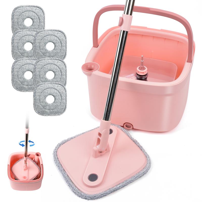 SuperFitu Spin Mop and Bucket System with Dual Compartment Mop Bucket and Thick Washable Microfiber Pads wet  mop