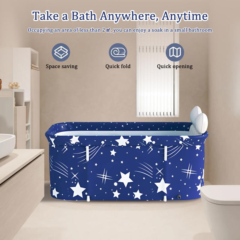 47in Large Foldable Bathtub for 2 People, Portable Adults Kid Tubs for Hot Ice Bath,Blue