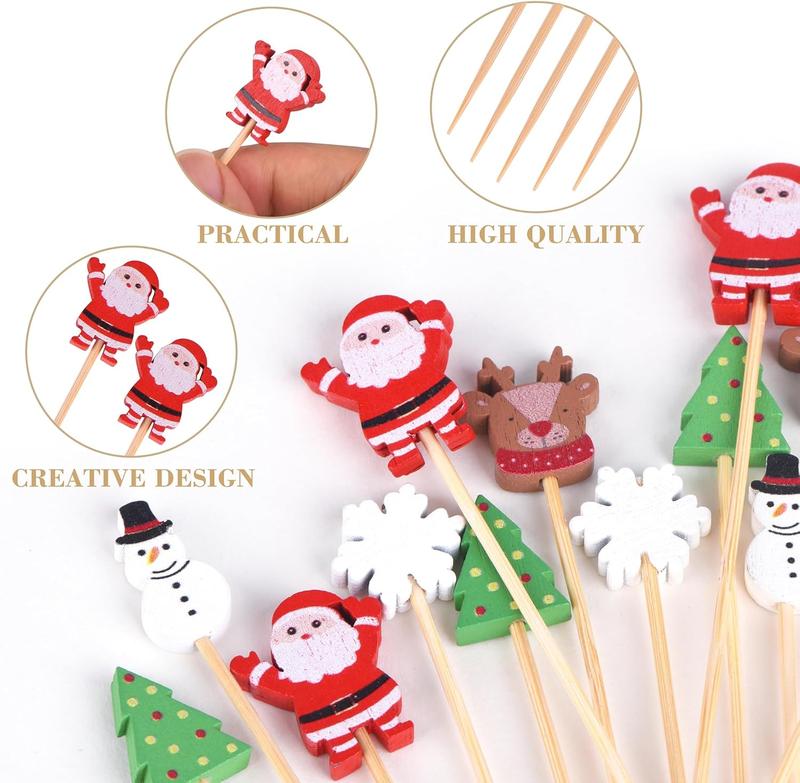 100 Pack Christmas Toothpicks for Appetizers, 4.7 Inch   Cocktail Picks for Cake Dessert  Fruit Christmas Party Decorations