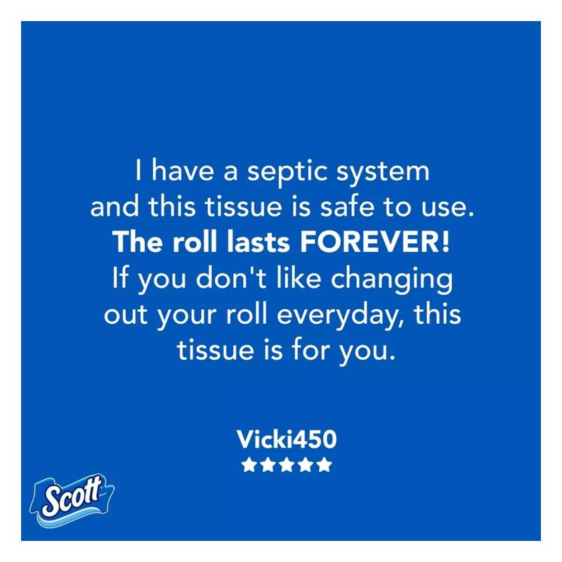 Scott 1000 Septic-Safe 1-Ply Toilet Paper 36 rolls of Scott 1000 Toilet Paper, 1-ply, 1000 sheets per roll​ 104.80 square feet per roll, 3,772.80 square feet total