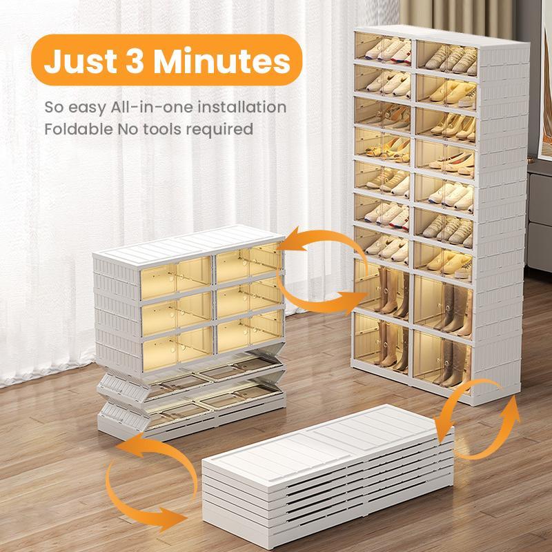 NLDD 9-Tier Foldable Light Shoe Rack Organizer Collapsible & Stackable Plastic Storage Clear Narrow Cabinet for Space-Saving Home Organization Box