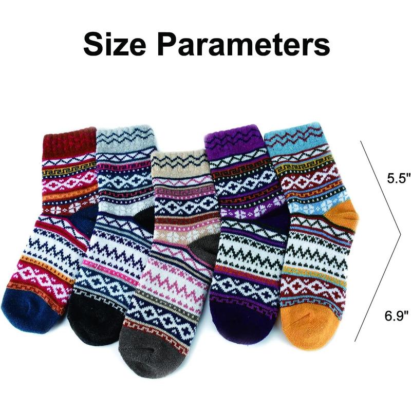 Wool Socks for Women, 5 Pairs Winter Warm Thick Crew Knit Socks Vintage Cozy Soft Cute Nordic Cabin Gifts