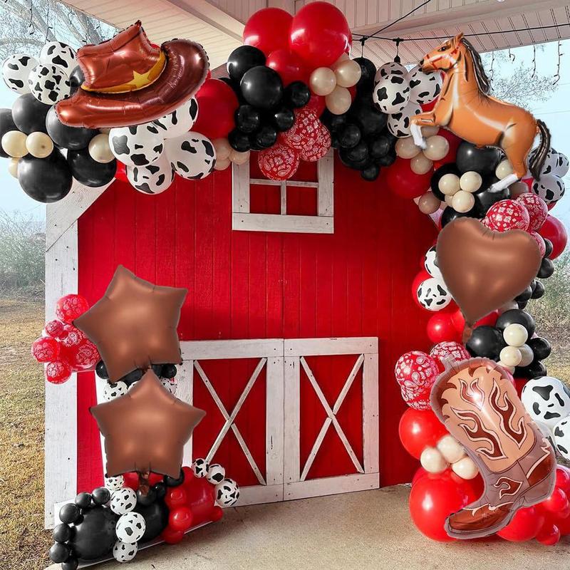 Cowboy Theme Balloon Set, 7 Counts set Horse & Cowboy Boots & Hat & Heart & Star Shape Inflatable Balloon, Birthday Party, Western Wild Party Decorative Supplies