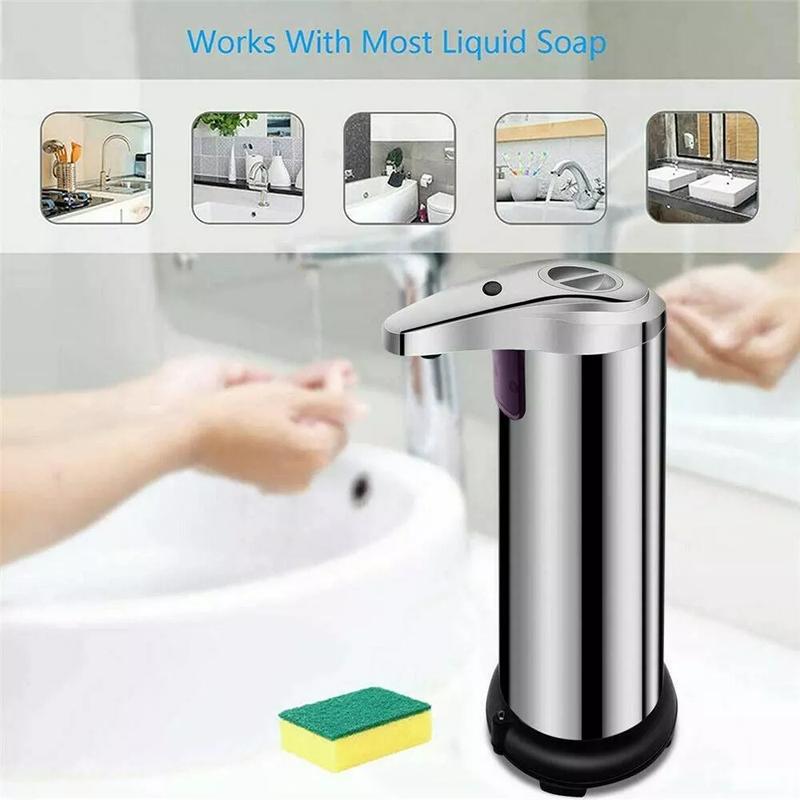 250ml Stainless Steel Touchless Soap Dispenser for Kitchen and Bathroom Steel Hand