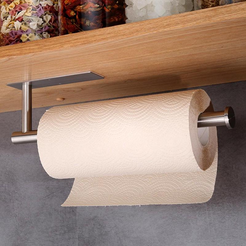 Wall Mounted Paper Towel Holder, 1 Count Punch Free Kitchen & Bathroom Organizer for Rolls Paper, Plastic Wrap & Towels Storage  Rack for Bathroom Kitchen Dining Room