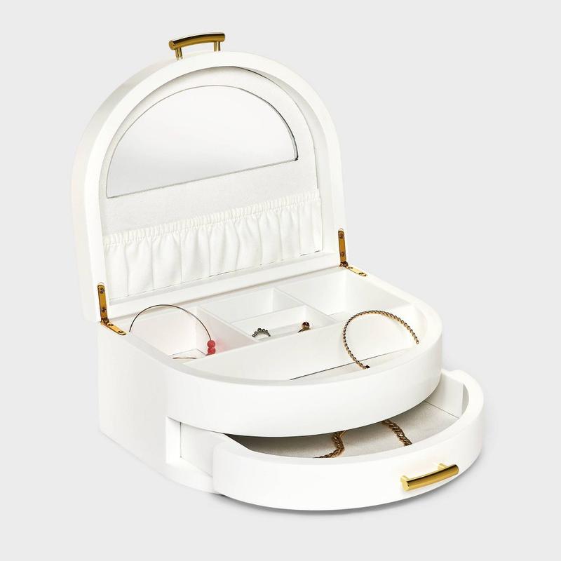 Half Crescent Lacquer Organizer Jewelry Box - A New Day White