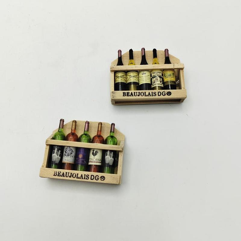 Wooden Wine Cabinet Design Fridge Magnet, 2 Counts set Miniature Wine Cabinet Magnet, Kitchen Decoration, Office & Wardrobe Decor