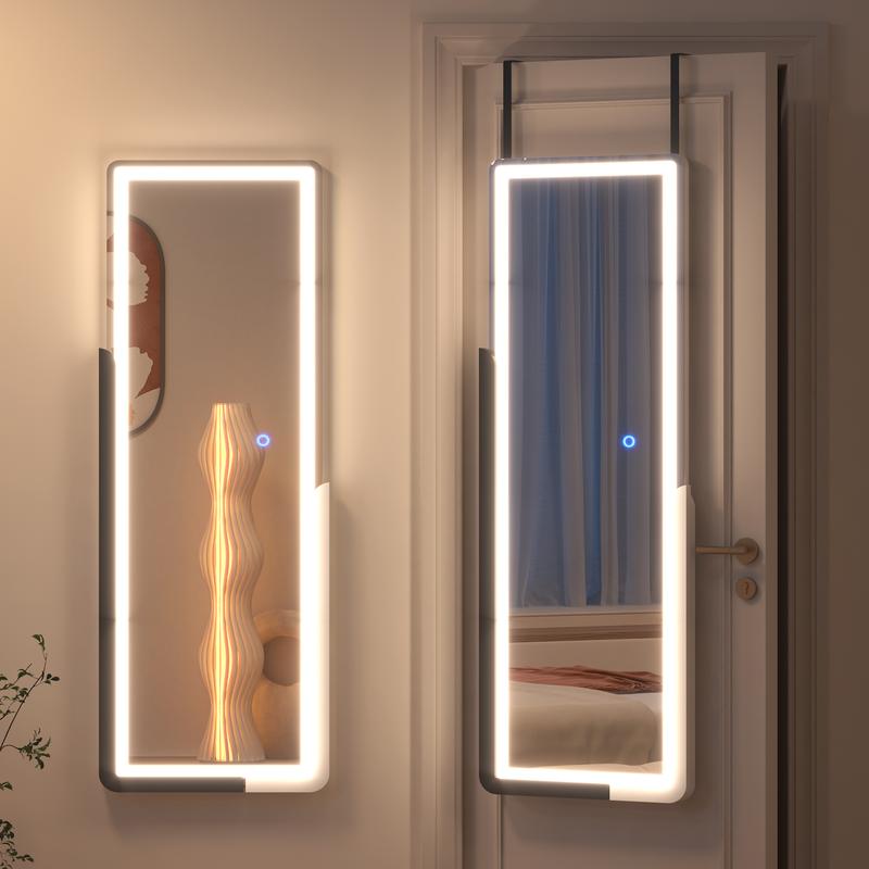 Vlsrka Full Length Mirror with LED Lights, Over The Door Full Body Mirror, 47