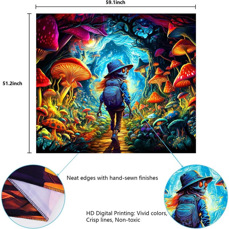 AtawLege Blacklight Mushroom Tapestry Hippie Skull Tapestries UV Reactive Forest Tapestry Cool Eyes Home Decor Aesthetic Cartoon Tapestry Wall Hanging for Teen Girls Bedroom