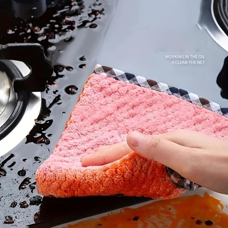 Random Color Coral Fleece Dishcloth (5 Counts), Absorbent Dishcloth, Kitchen Cleaning Cloth, Household Cleaning Tool for Kitchen Bathroom Car