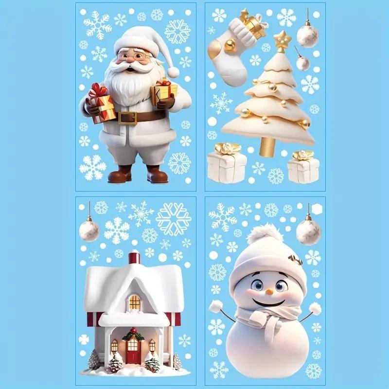 Santa Claus & Snowman & House & Tree Design Window Sticker, 1 Set Reusable Double Sided Window Decal, Festival Decor for Home Dormitory School Office