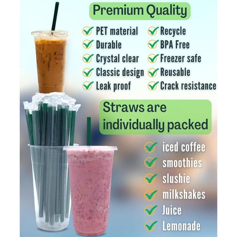 [100 SETS] 32 oz Clear Plastic Cups with Lids and STRAWS, Disposable Drinking Cups for Cold Drinks, Iced Coffee, Milkshakes, Smoothies