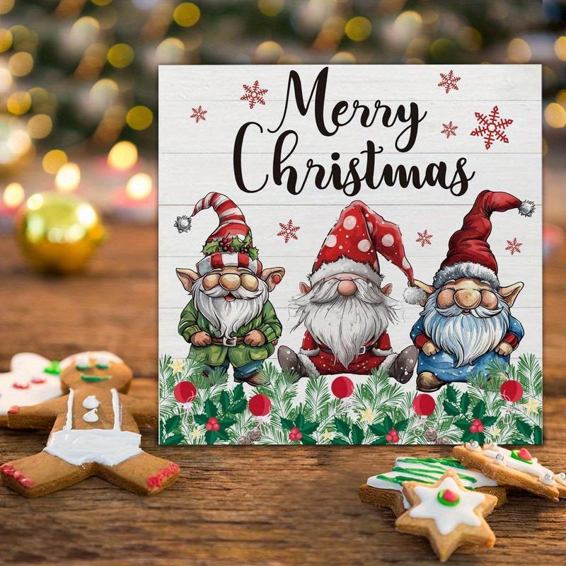 Merry Christmas Gnome Pattern PVC Sign, 1 Count Winter Artwork Funny Gifts, Farmhouse Xmas Home Decor, Decorative Office Desk Celebration Farmhouse Accessories