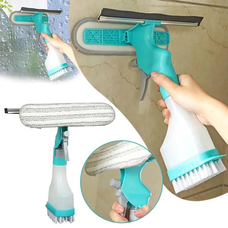 Multi-purpose 4-in-1 Glass Cleaning Brush for Windows and Mirrors with Spray, Scrub, Wipe & Scrub - Sponges