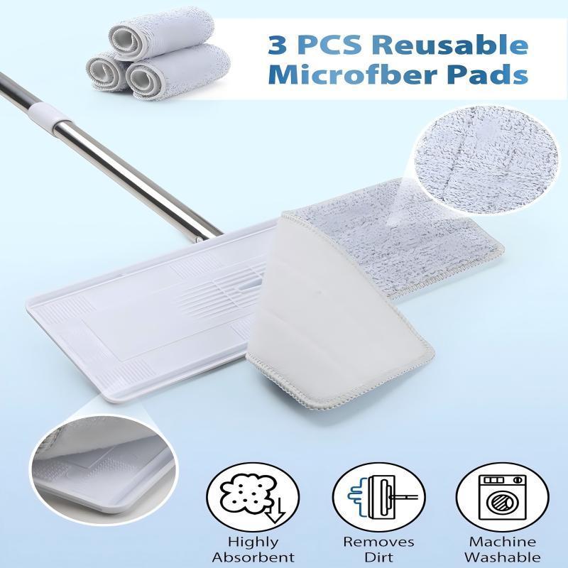 Mop & Mop-Bucket Set, Adjustable Long Handle Floor Cleaning Mop Set with 3 Counts Washable Microfiber Pads, Household Cleaning Tool for Home Kitchen Bathroom