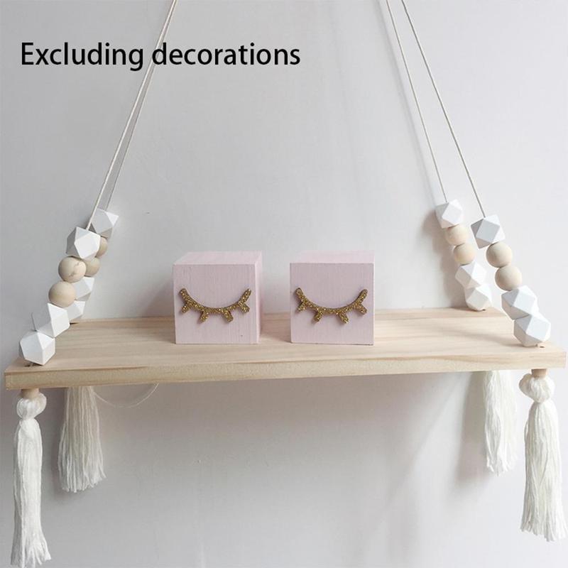 Wooden Hanging Shelf with Rope, 1 Count Tassel Decoration Shelf for Wall Storage, for Bedroom Living Room, Decor Display Shelf for Hanging Plant Photo