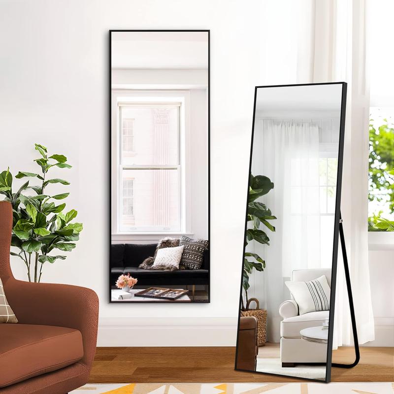 Full Body Mirror, 59''x 16'' Full Length Mirror w Black Aluminum Alloy Frame, Floor Not Fragile Tempered Mirror Leaning Against Wall for Living Room,Women Dressing Clothes Mirror