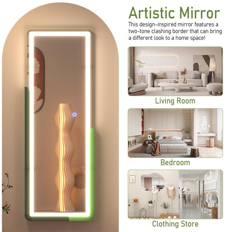 Vlsrka Full Length Mirror with LED Lights, Over The Door Full Body Mirror, 47